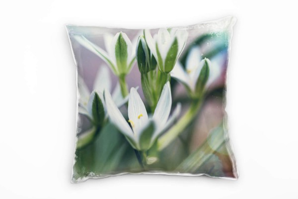 Blumen, Schneeglöckchen, grün, weiß Deko Kissen 40x40cm für Couch Sofa Lounge Zierkissen
