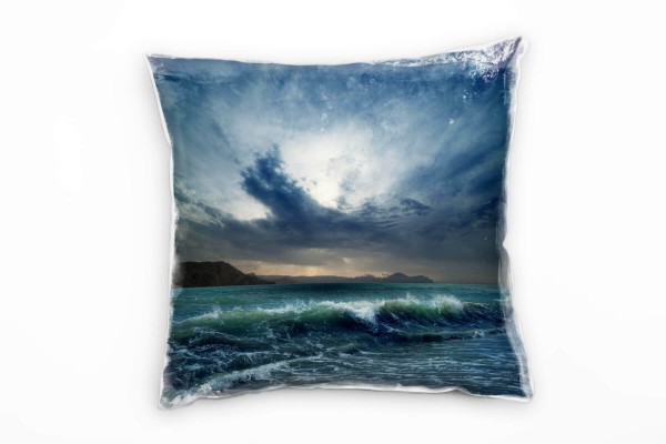 Strand und Meer, Sturm, dunkel, blau, schwarz Deko Kissen 40x40cm für Couch Sofa Lounge Zierkissen