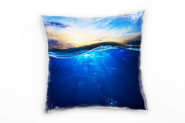 Meer, blau, orange, Unterwasser, Welle Deko Kissen 40x40cm für Couch Sofa Lounge Zierkissen