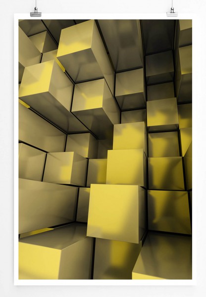 60x90cm Digitale Grafik Poster Gelbe Quader