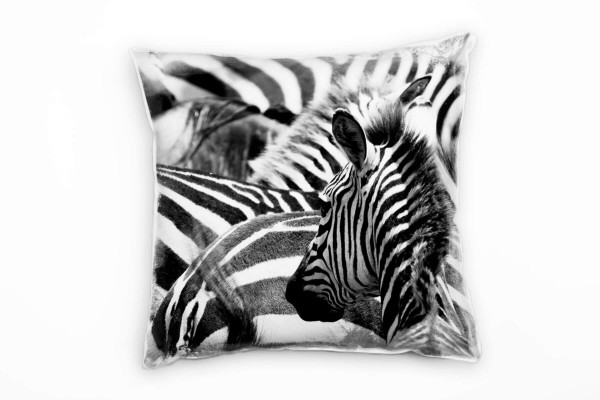 Tiere, schwarz, weiß, Zebras, Afrika, Detailaufnahme Deko Kissen 40x40cm für Couch Sofa Lounge Zierk