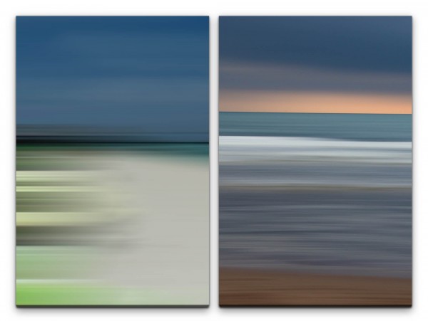 2 Bilder je 60x90cm Horizont Minimal Meer Strand Wellen Türkis Sonnenuntergang