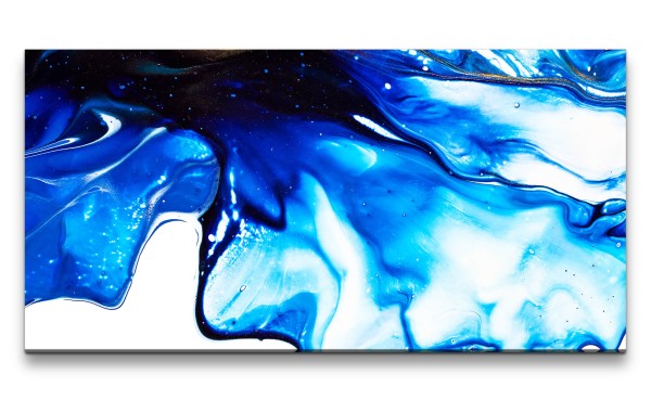 Leinwandbild 120x60cm Blaue Farbe Fließend Acrylic Fluid Dekorativ Schön