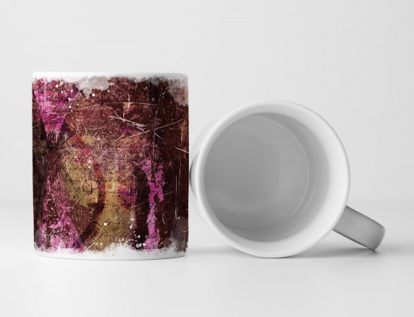 Tasse Geschenk sattelbraune, dunkel-khaki, rosa Abstraktion; Aufschrift