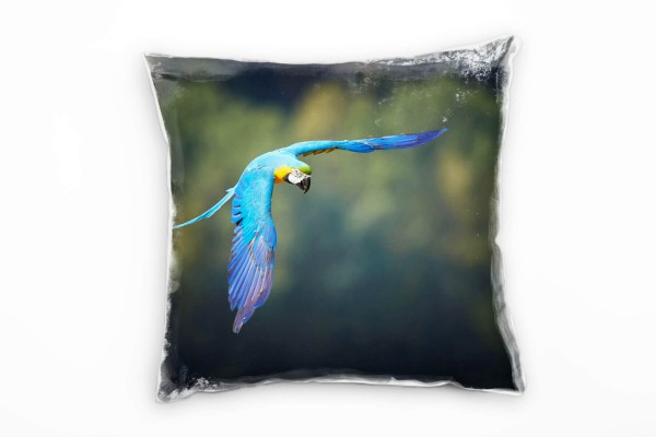Tiere, fliegender Ara, blau, gelb, grün Deko Kissen 40x40cm für Couch Sofa Lounge Zierkissen