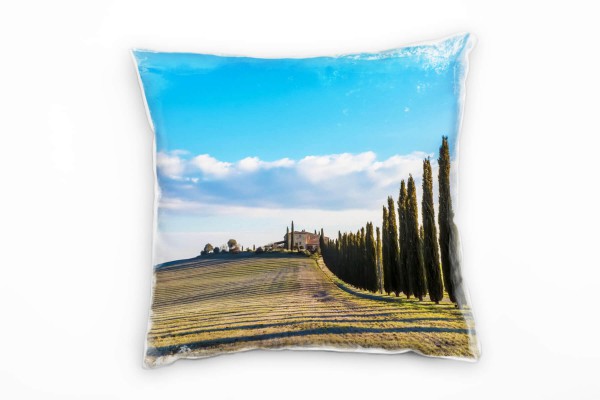 Landschaft, blau, braun, Allee, Toskana, Italien Deko Kissen 40x40cm für Couch Sofa Lounge Zierkisse