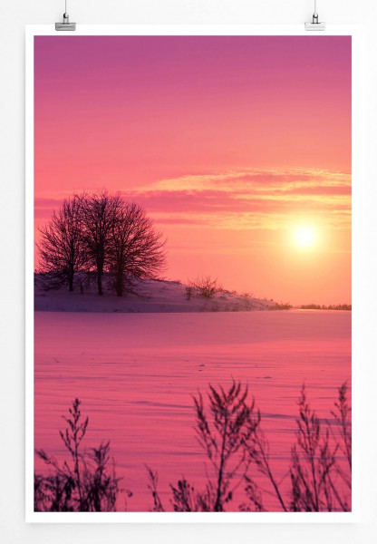 Landschaftsfotografie 60x90cm Poster Pinker Sonnenaufgang über Schneefeld
