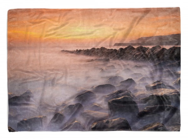 Handtuch Strandhandtuch Saunatuch Kuscheldecke mit Fotomotiv Ozean Küste Berge Steine