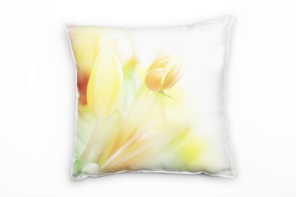 Blumen, gelb, orange, Pastelltöne, Tulpen, lichtdurchflutet Deko Kissen 40x40cm für Couch Sofa Loung
