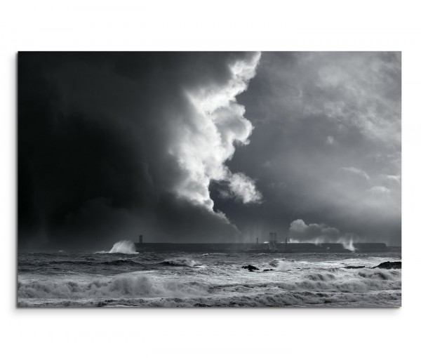 120x80cm Wandbild Portugal Meer Sturm Gewitter Wolken