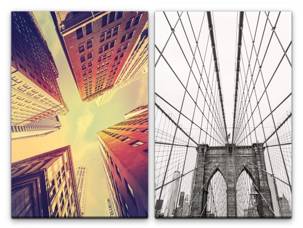 2 Bilder je 60x90cm Brooklyn Bridge Manhattan New York Wolkenkratzer Architektur Urban Stadt