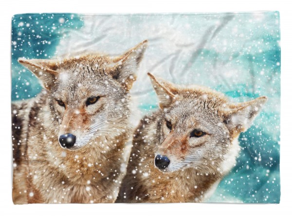 Handtuch Strandhandtuch Saunatuch Kuscheldecke mit Tiermotiv zwei Füchse Schnee