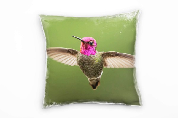 Tiere, Kolibri, grün, pink Deko Kissen 40x40cm für Couch Sofa Lounge Zierkissen