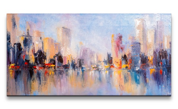 Leinwandbild 120x60cm Abstrakte Skyline Malerisch Kunstvoll Wolkenkratzer