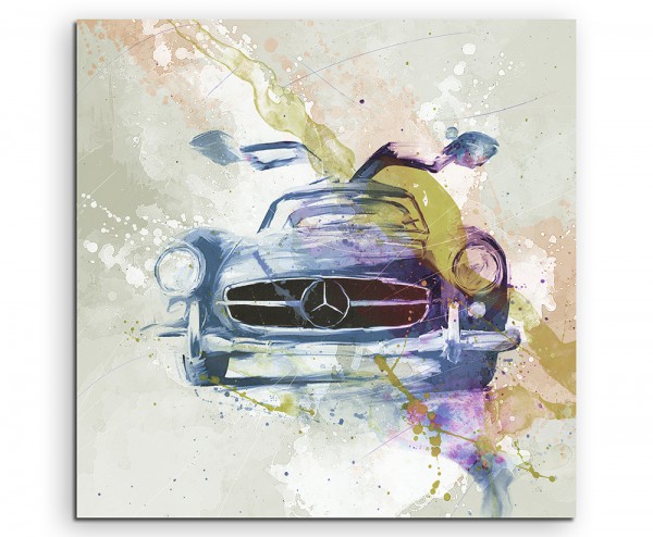 Mercedes SLS Oldtimer 60x60cm Aquarell Art Leinwandbild Old