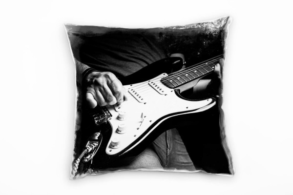 Macro, E-Gitarre, Musik, Gitarrist, schwarz, weiß Deko Kissen 40x40cm für Couch Sofa Lounge Zierkiss