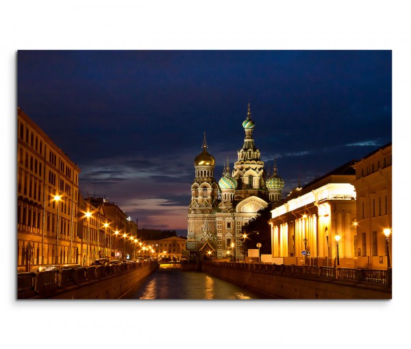 120x80cm Wandbild Sankt Petersburg Russland Kirche Nacht Lichter
