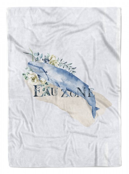 Handtuch Strandhandtuch Saunatuch Kuscheldecke Kunstvoll Ozean Blauwal Blumen Motiv