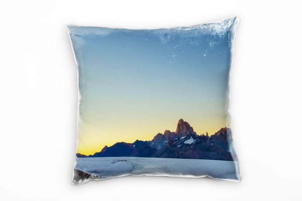 Winter,weiß, blau, gelb, Berge, Sonnenuntergang Deko Kissen 40x40cm für Couch Sofa Lounge Zierkissen