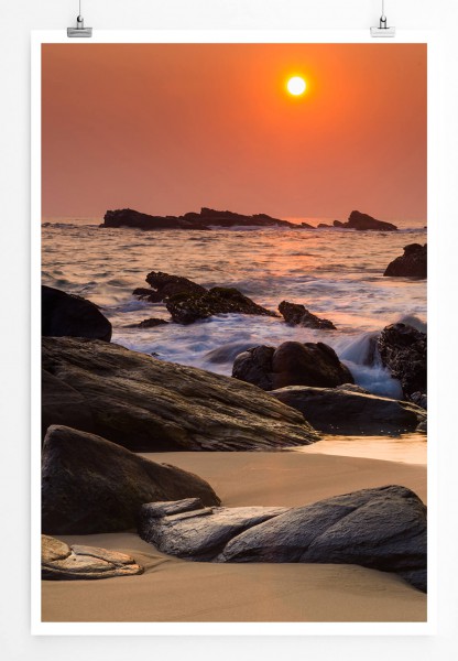 60x90cm Poster Landschaftsfotografie  Warmer Sonnenuntergang mit Felsen