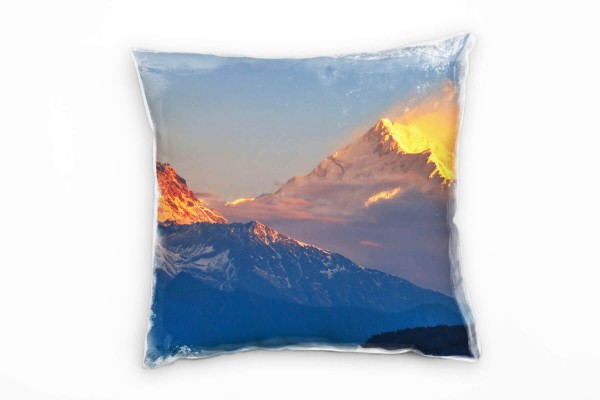 Landschaft, blau, orange, Bergkette, Sonnenuntergang Deko Kissen 40x40cm für Couch Sofa Lounge Zierk