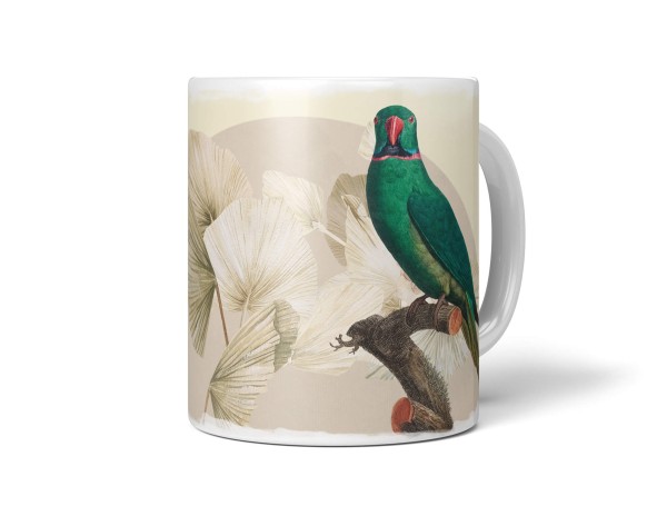 Dekorative Tasse mit schönem Vogel Motiv Wellensittich einzigartiges Design Pastelltöne Vintage