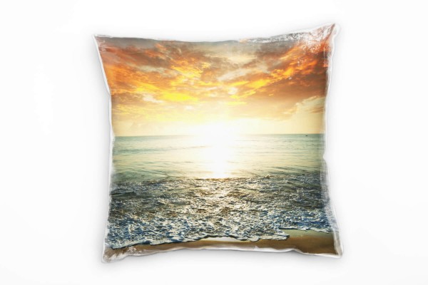 Strand und Meer, orange, blau, Sonnenuntergang Deko Kissen 40x40cm für Couch Sofa Lounge Zierkissen