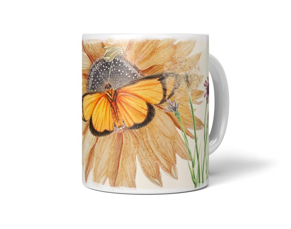 Dekorative Tasse mit schönem Motiv Schmetterling Sonnenblume Sommer Vintage Kunstvoll