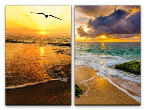2 Bilder je 60x90cm Möwe Horizont Meer Strand Sonnenuntergang Freiheit Ferne