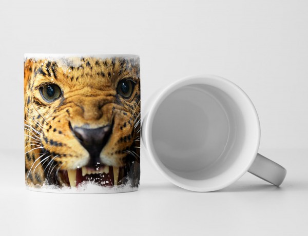 Tasse Geschenk Tierfotografie – Porträt eines fauchenden Leoparden