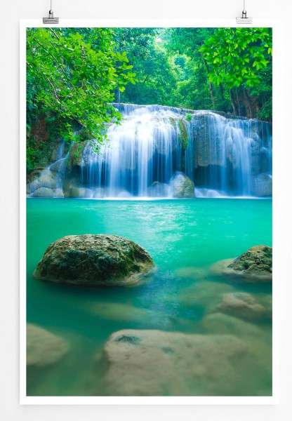 60x90cm Landschaftsfotografie Poster Erawan Wasserfall Kanjanaburi Thailand