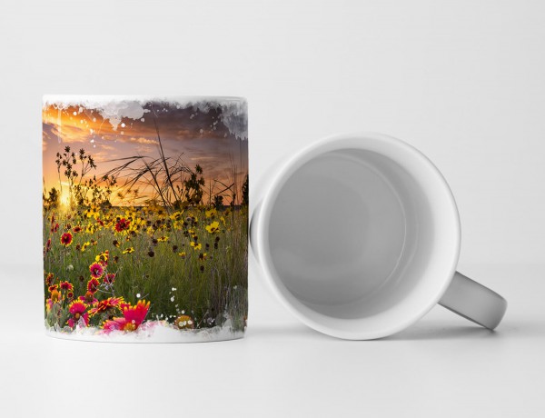 Tasse Geschenk Landschaftsfotografie – Blumewiese bei Sonnenuntergang