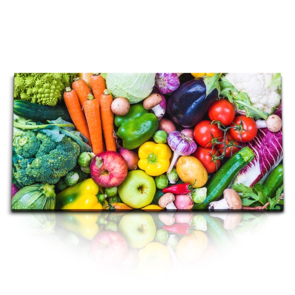 Kunstdruck Bilder 120x60cm Küchenbild Gemüse Obst Früchte Farbenfroh Bunt