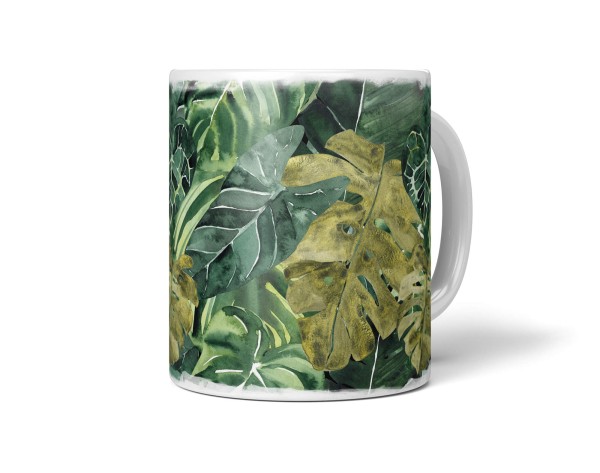 Dekorative Tasse mit schönem Motiv Dschungel exotische Blätter Pflanzen Grün Design
