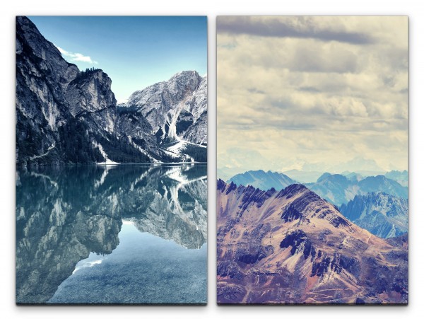 2 Bilder je 60x90cm Berge Bergsee klares Wasser Natur Stille Ruhe Seelenfrieden