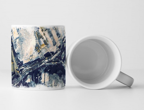 Tasse Geschenk dunkelblau, antik-weiße Abstraktion 