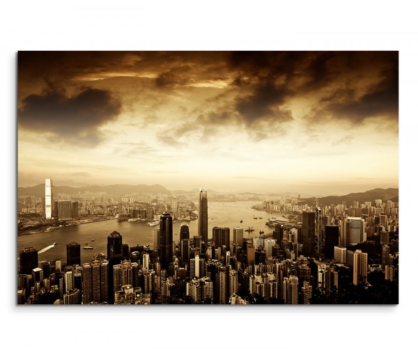 120x80cm Wandbild Hongkong Skyline Wolken