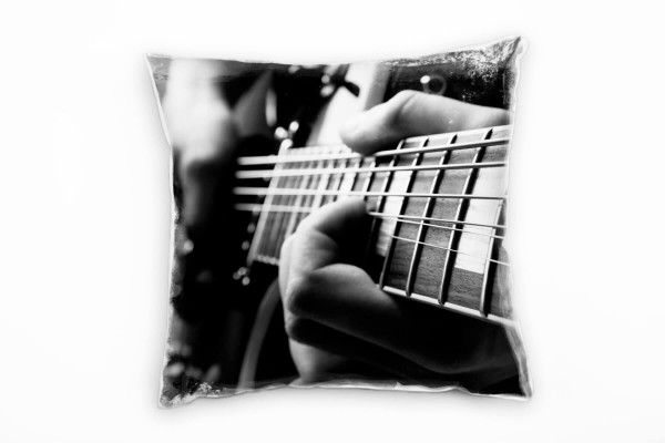 Macro, schwarz, weiß, Gitarre, Musik Deko Kissen 40x40cm für Couch Sofa Lounge Zierkissen