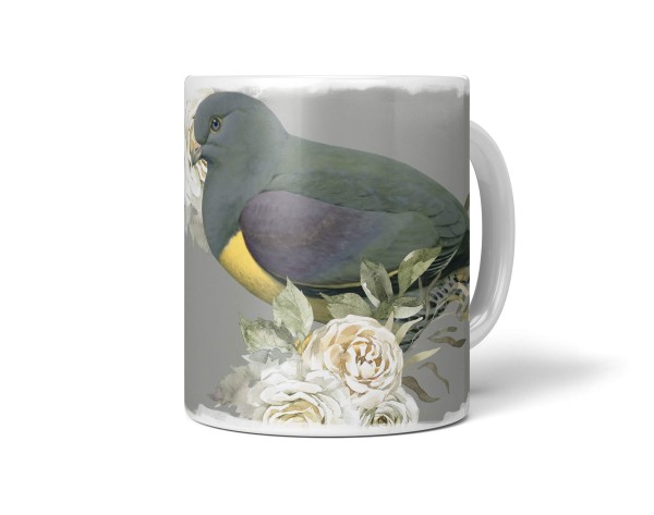 Dekorative Tasse mit schönem Vogel Motiv Taube Blumen Blüten Kunstvoll Vintage