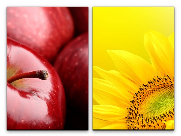 2 Bilder je 60x90cm Apfel Rot Sonnenblume Gelb Makro Küche Essen