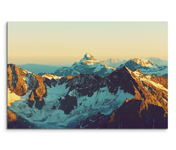 120x80cm Wandbild Gebirge Berggipfel Schnee Sonnenschein