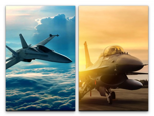 2 Bilder je 60x90cm Eurofighter Düsenjet Militär Kampfpilot Wolken Fliegen Flugzeug
