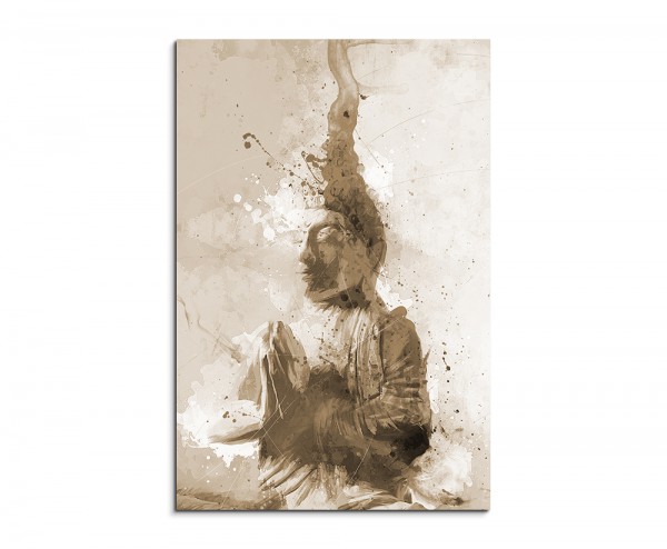 Buddha 90x60cm Aquarell Art Leinwandbild Sepia