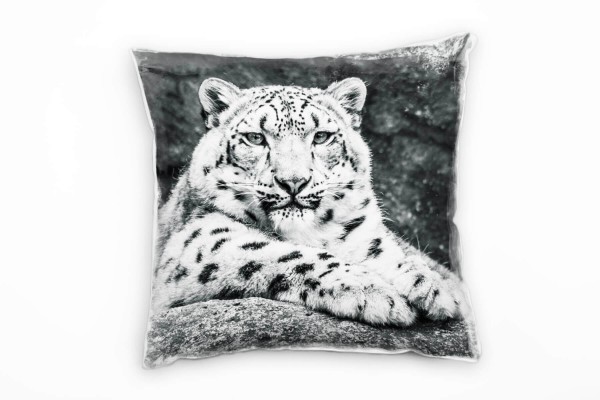 Tiere, Leopard, grau Deko Kissen 40x40cm für Couch Sofa Lounge Zierkissen