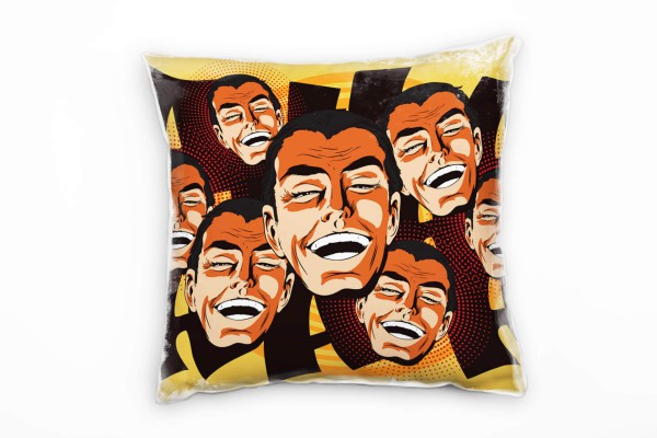 Illustration, Retro, Pop Art, lachende Männer, gelb Deko Kissen 40x40cm für Couch Sofa Lounge Zierki