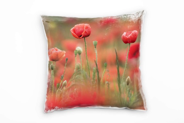Blumen, Mohnblumen, rot, grün Deko Kissen 40x40cm für Couch Sofa Lounge Zierkissen