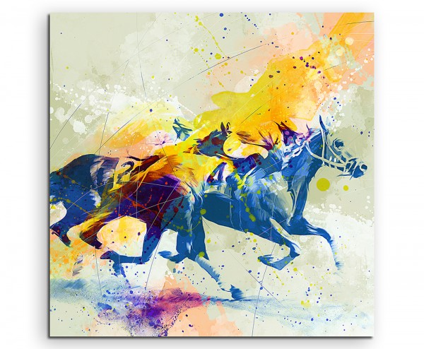 Pferderennen 60x60cm Aquarell Art Leinwandbild