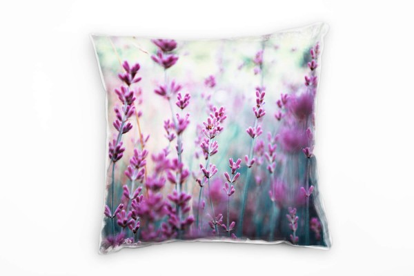 Blumen, rosa, grün, Lavendel Deko Kissen 40x40cm für Couch Sofa Lounge Zierkissen