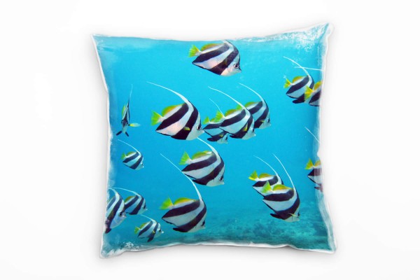 Tiere, Meer, blau, gelb, weiß, schwarz, Fische Deko Kissen 40x40cm für Couch Sofa Lounge Zierkissen