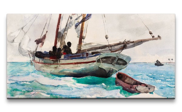 Remaster 120x60cm Winslow Homer weltberühmtes Wandbild Schooner Nassau Segelboot Meer Fischer